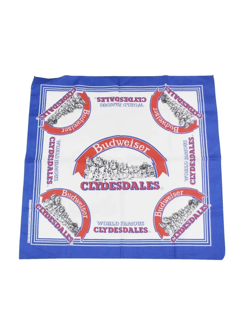 Vintage Bud Clydesdales 1995 Beer Budweiser Blue White 90s Bandana